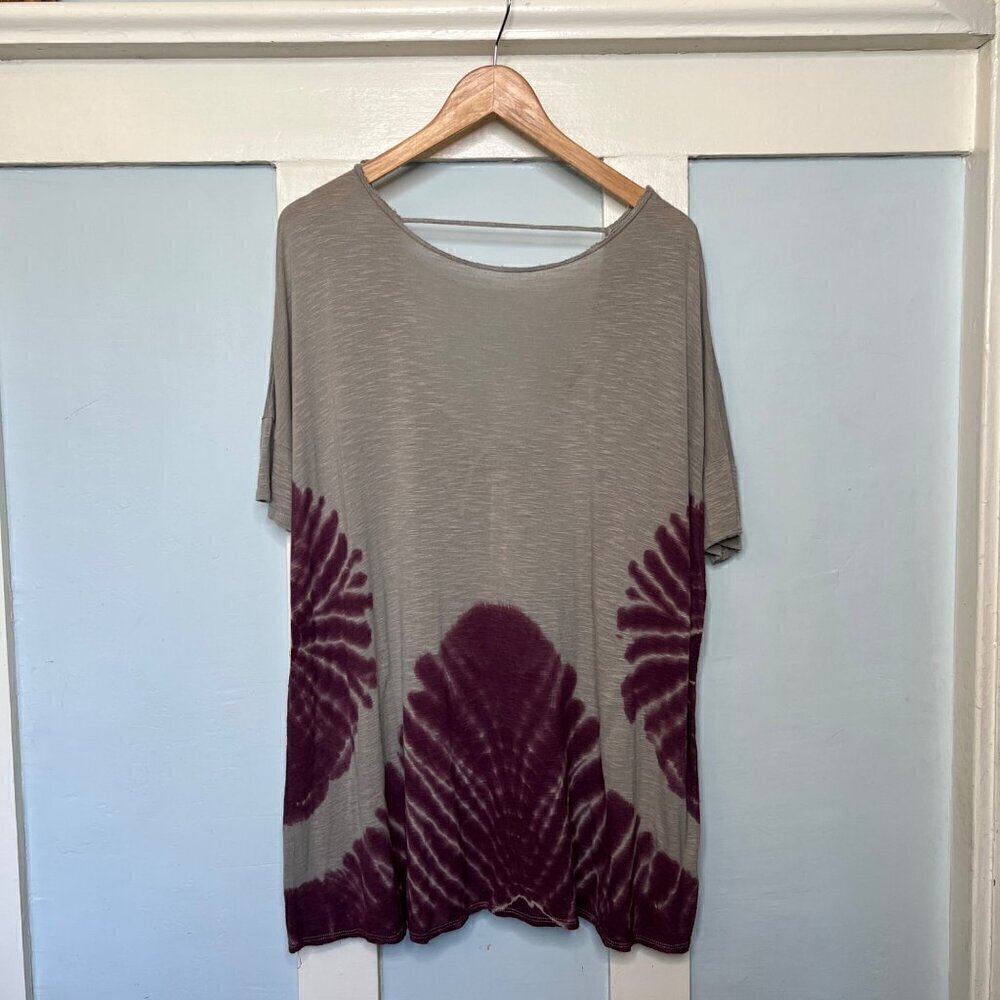 Free People Gray/Purple Tie Dye Jersey Knit Deep Cut Out Back Tunic